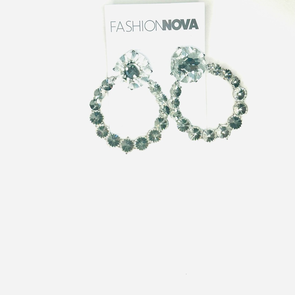 Fashion Nova Silver Rhinestone Crystal Hoop Earrings